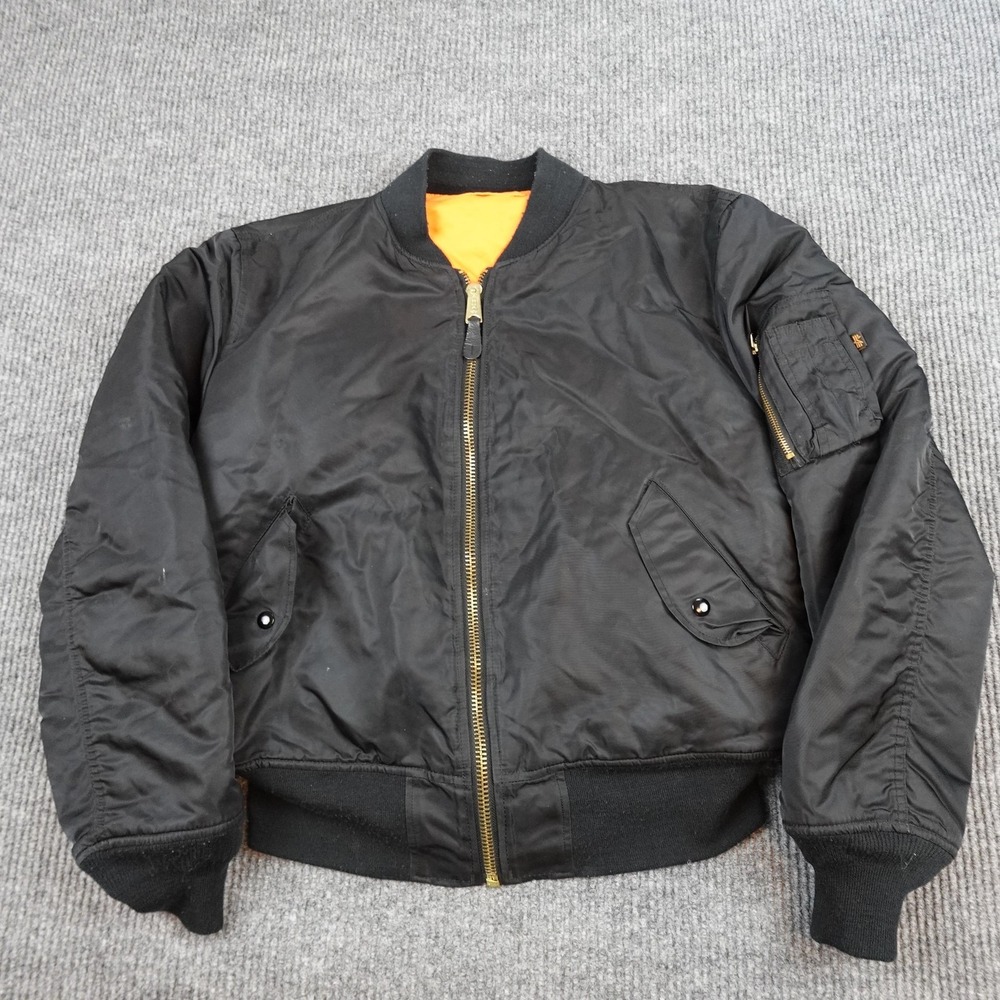 Vintage Alpha Industries MA-1 Jacket Mens Large Black Bomber Flight USA